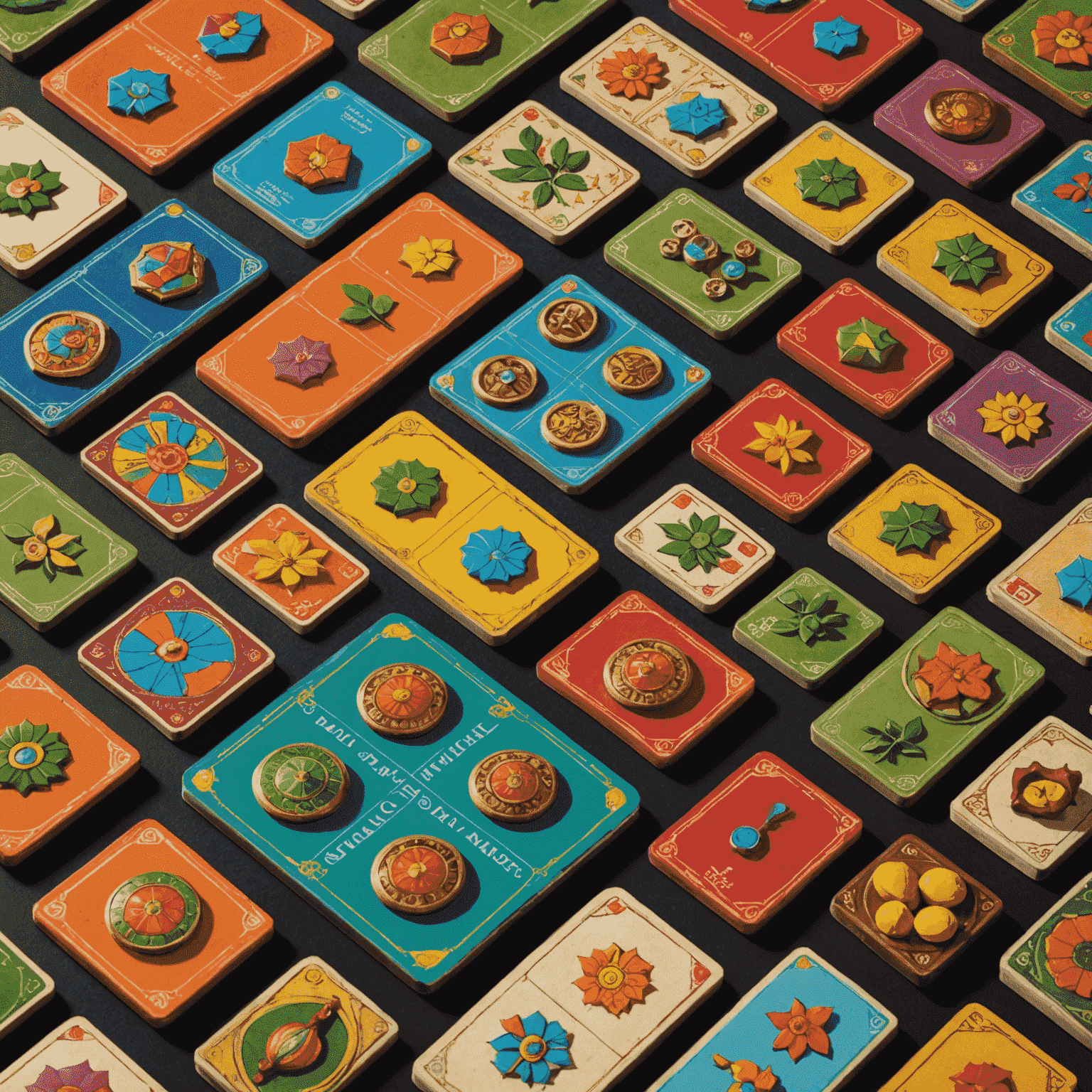 Jaipur game components including colorful cards and tokens representing goods