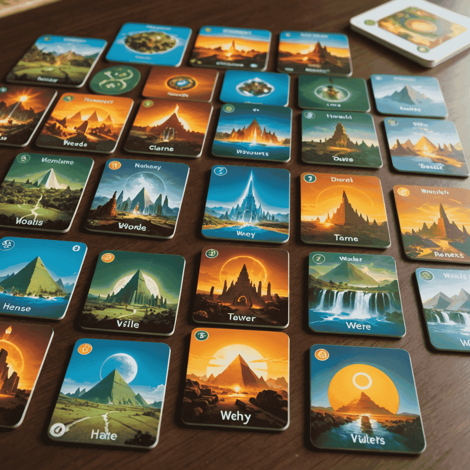 7 Wonders game setup with wonder boards, resource cards, and age decks