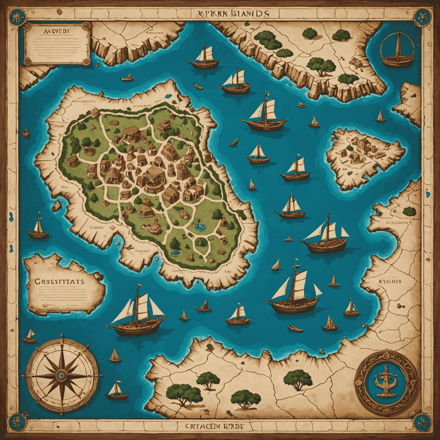Akrotiri game board depicting Greek islands with ships and temples